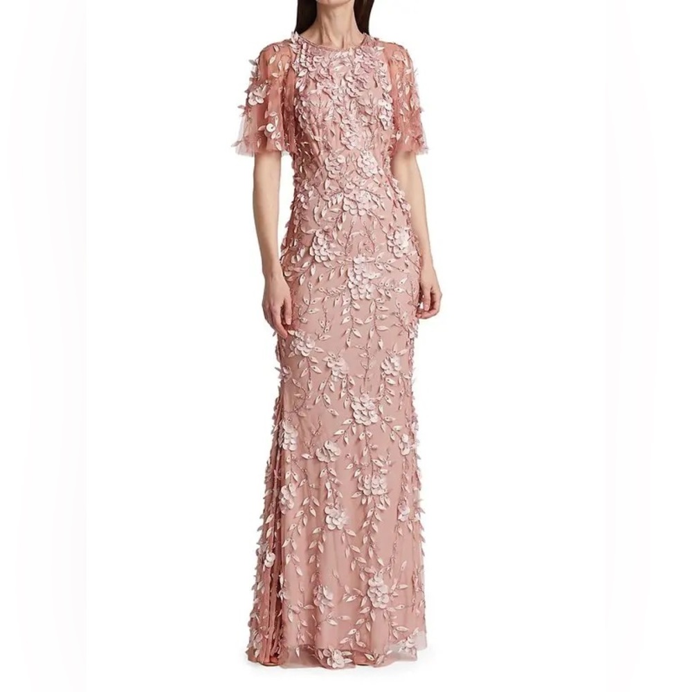 Theia Beaded Floral Gown - Blush - Gem